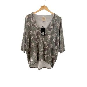 Chaser Vintage‎ Tropical Print V Neck Hooded Sweatshirt Size Medium